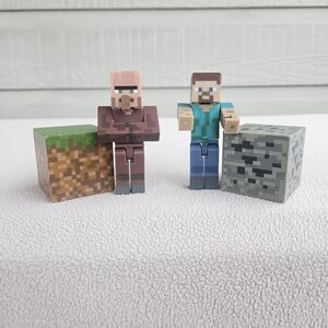 Minecraft Overworld Steve Villager Action Figure Lot of 2 Toy Jazwares